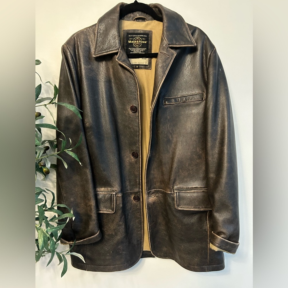 Oversized Distressed Brown Leather Jacket